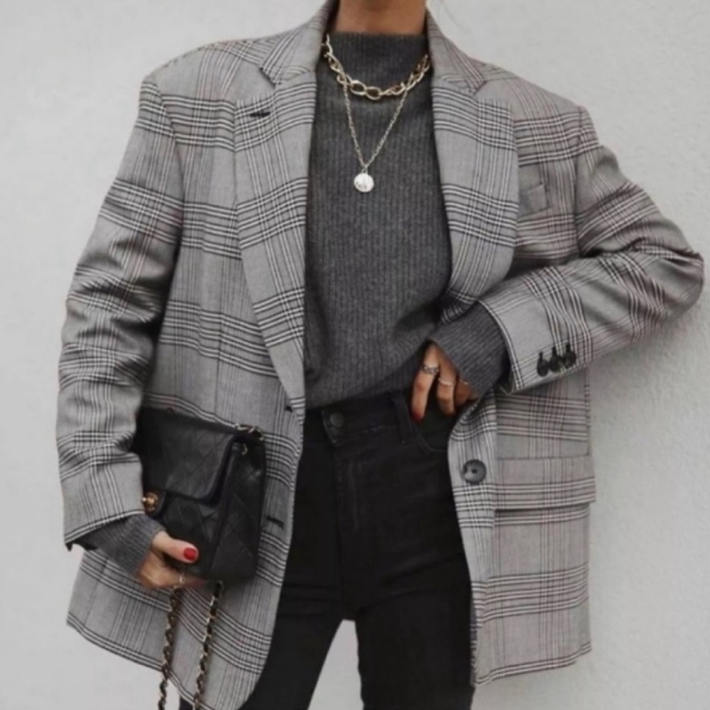 Zara Plaid Two Button Oversized Blazer Size XL NEW